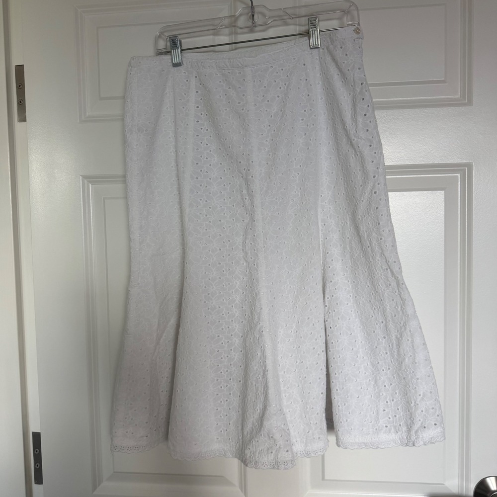 JM Collection Skirt Womens 12P White Eyelet A-Line Floral Scalloped Hem Midi